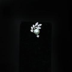 Delicate Pearl and American Diamond Leaf Studs