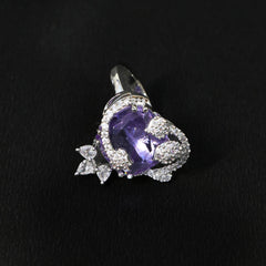 Luxurious Purple Amethyst Ring Surrounded by Silver Stones