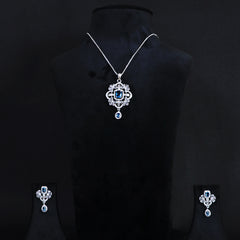 Blue Gemstone Floral Pendant Set