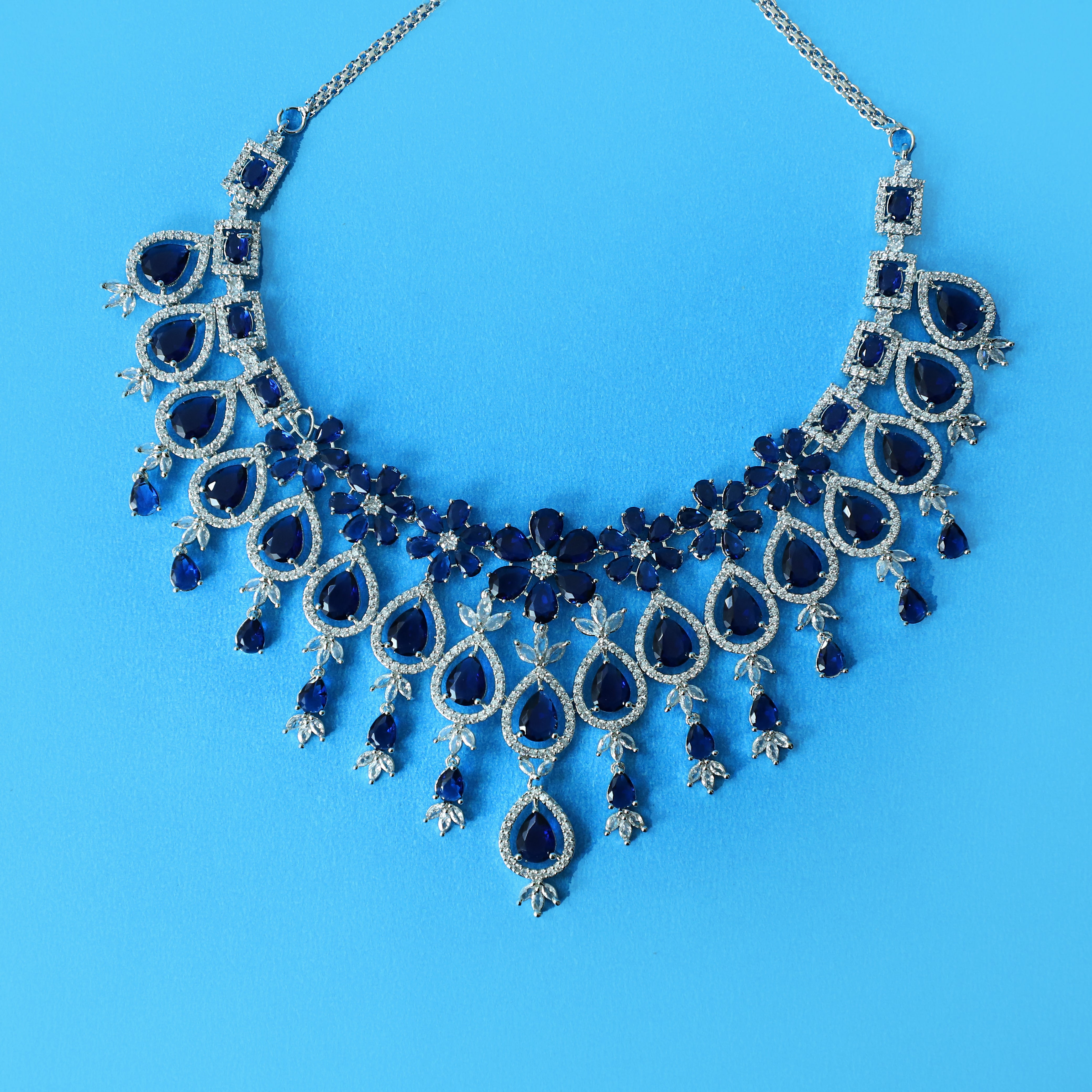 Sapphire Floral Necklace and Earrings Set