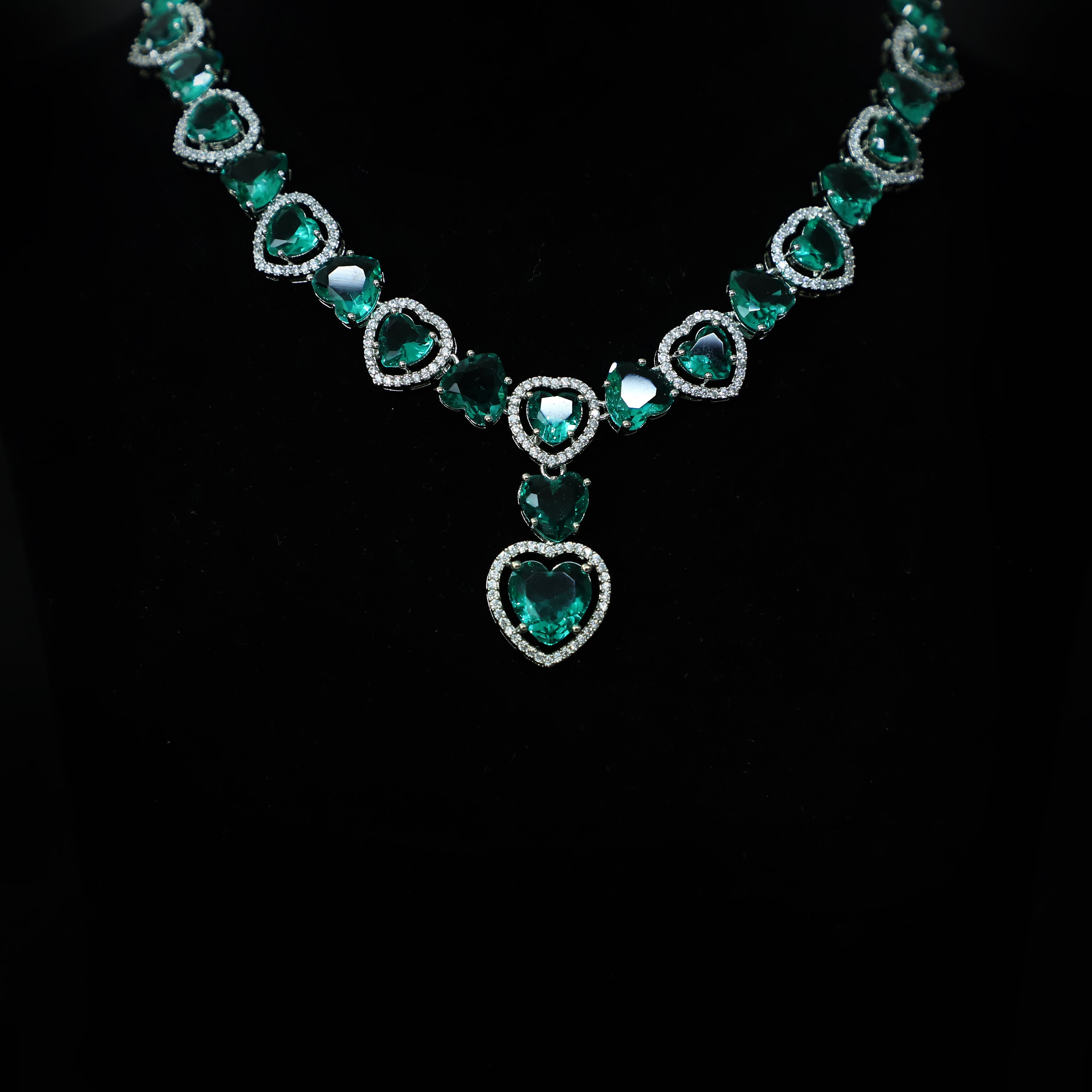 Emerald Heart Necklace and Earrings Set