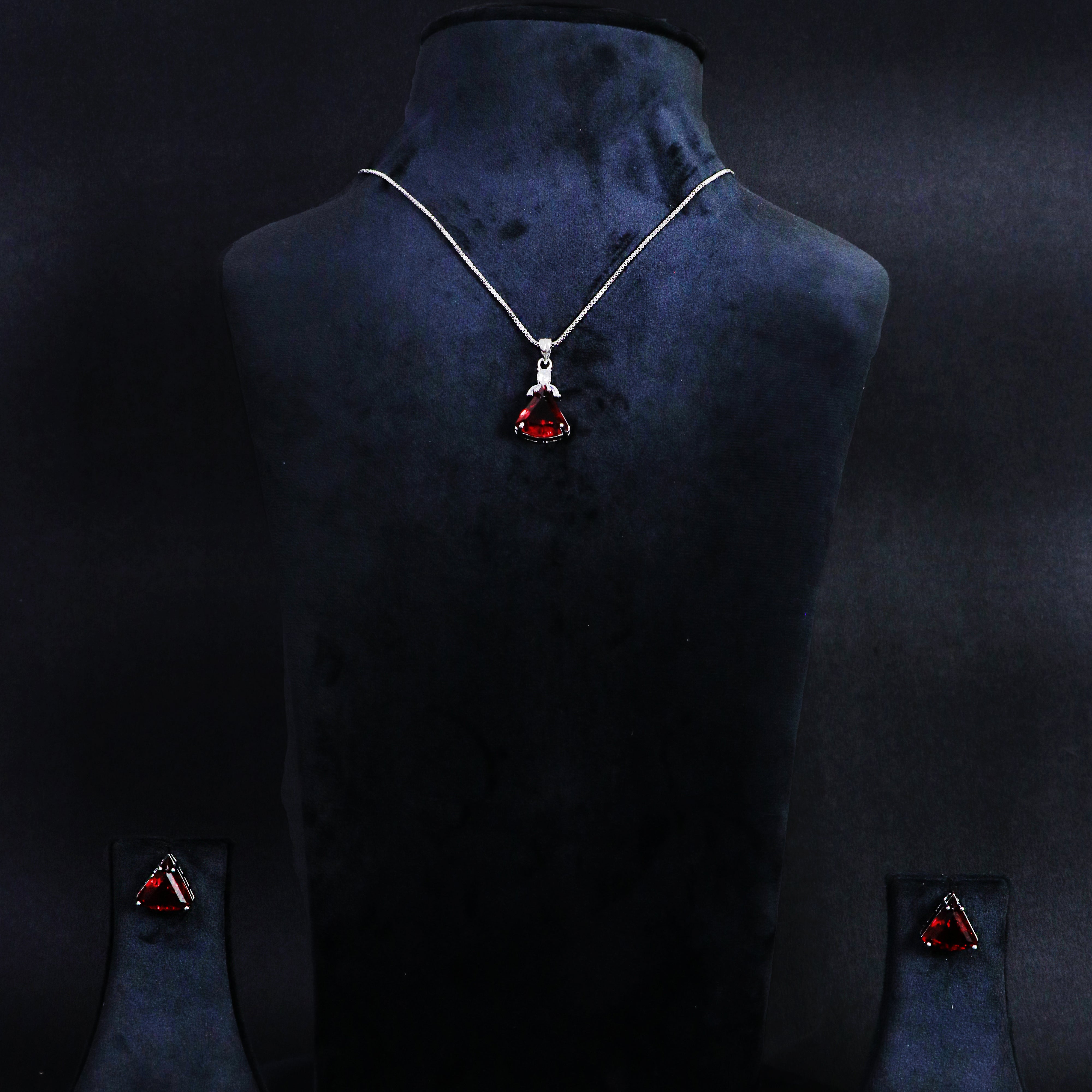 Radiant Garnet Trillion Pendant Set