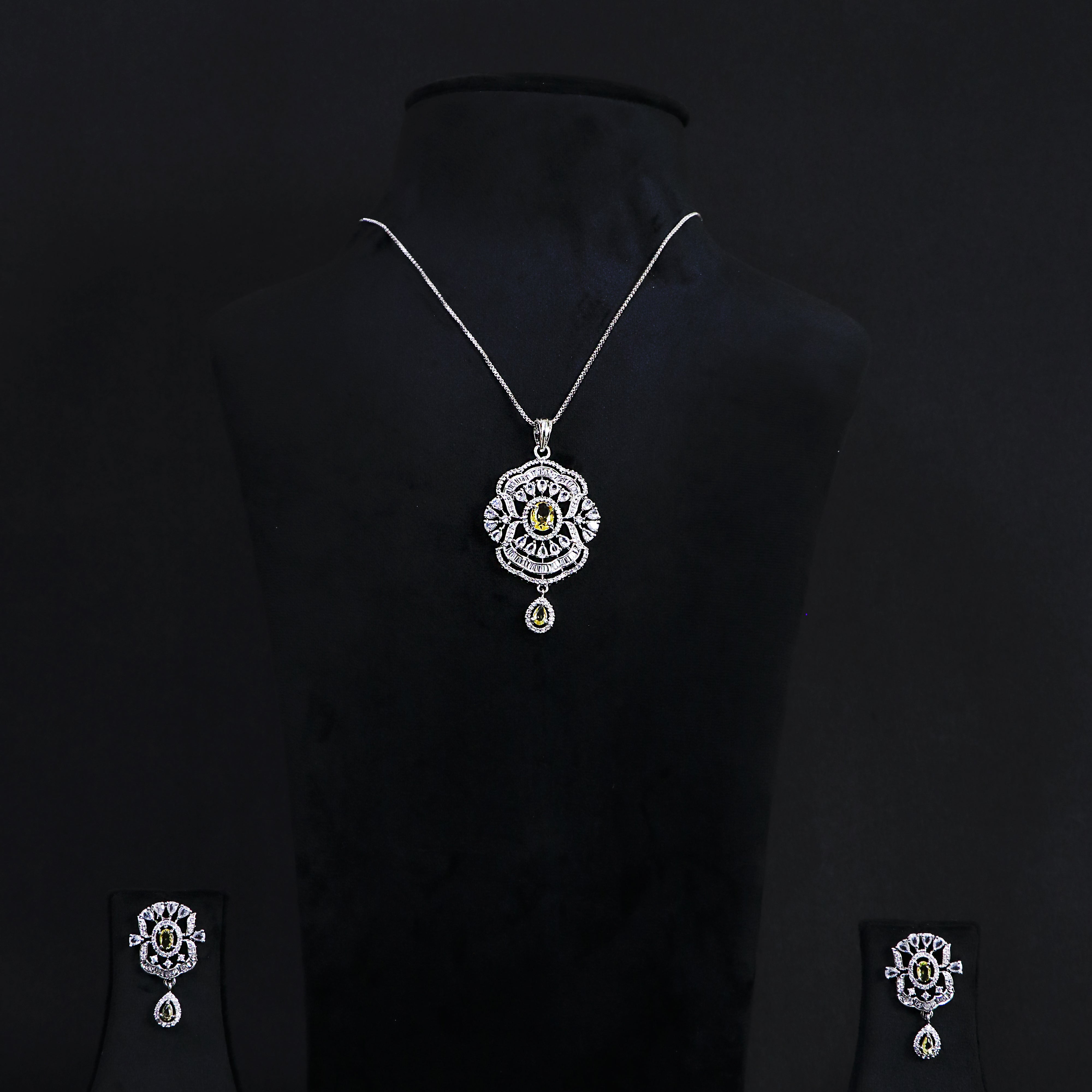 Floral Pendant Set with Yellow Accents