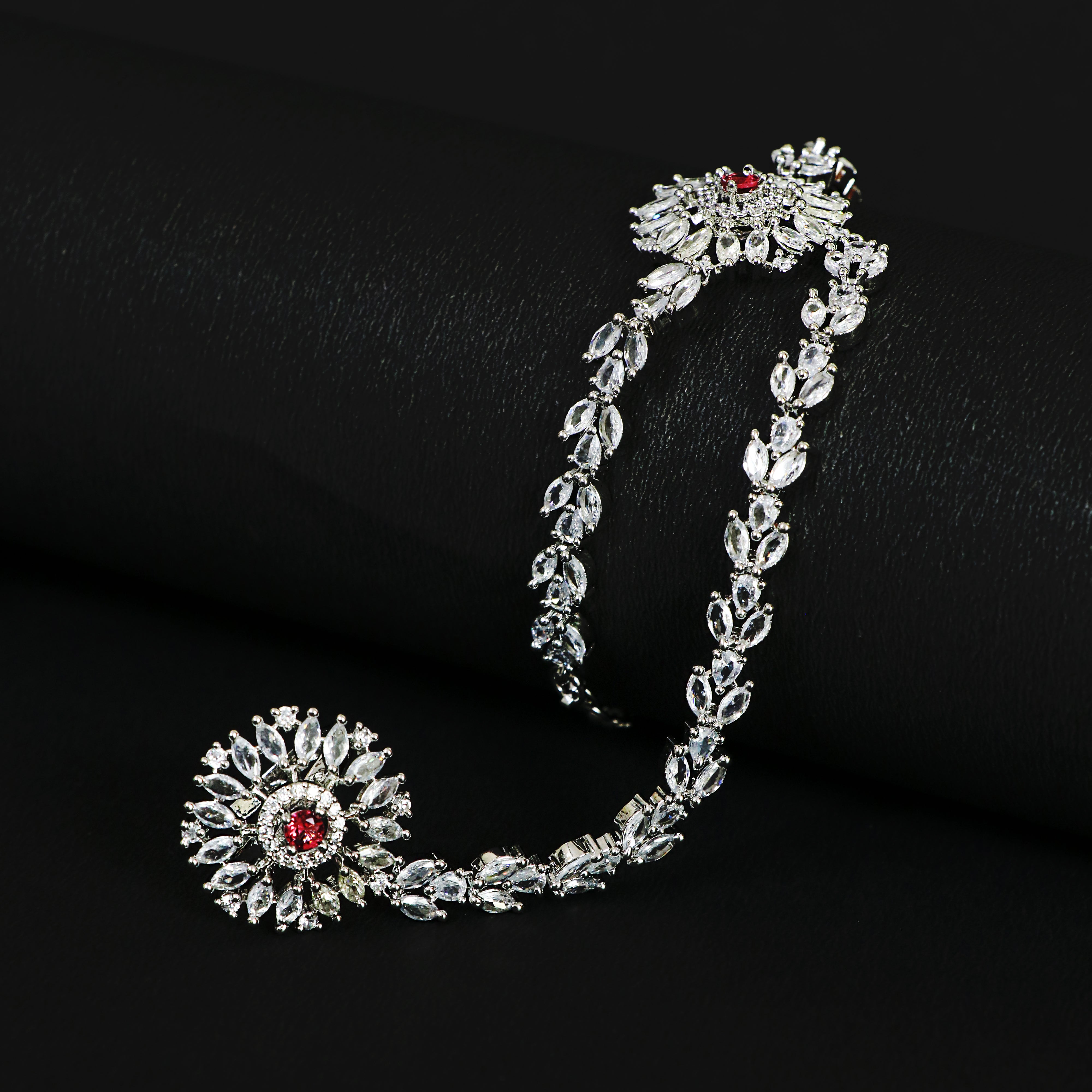 Floral Hand Harness with Ruby Accents (Haath Phool)