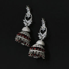 Ruby and White Jhumka Earrings