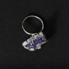 Luxurious Purple Amethyst Ring Surrounded by Silver Stones