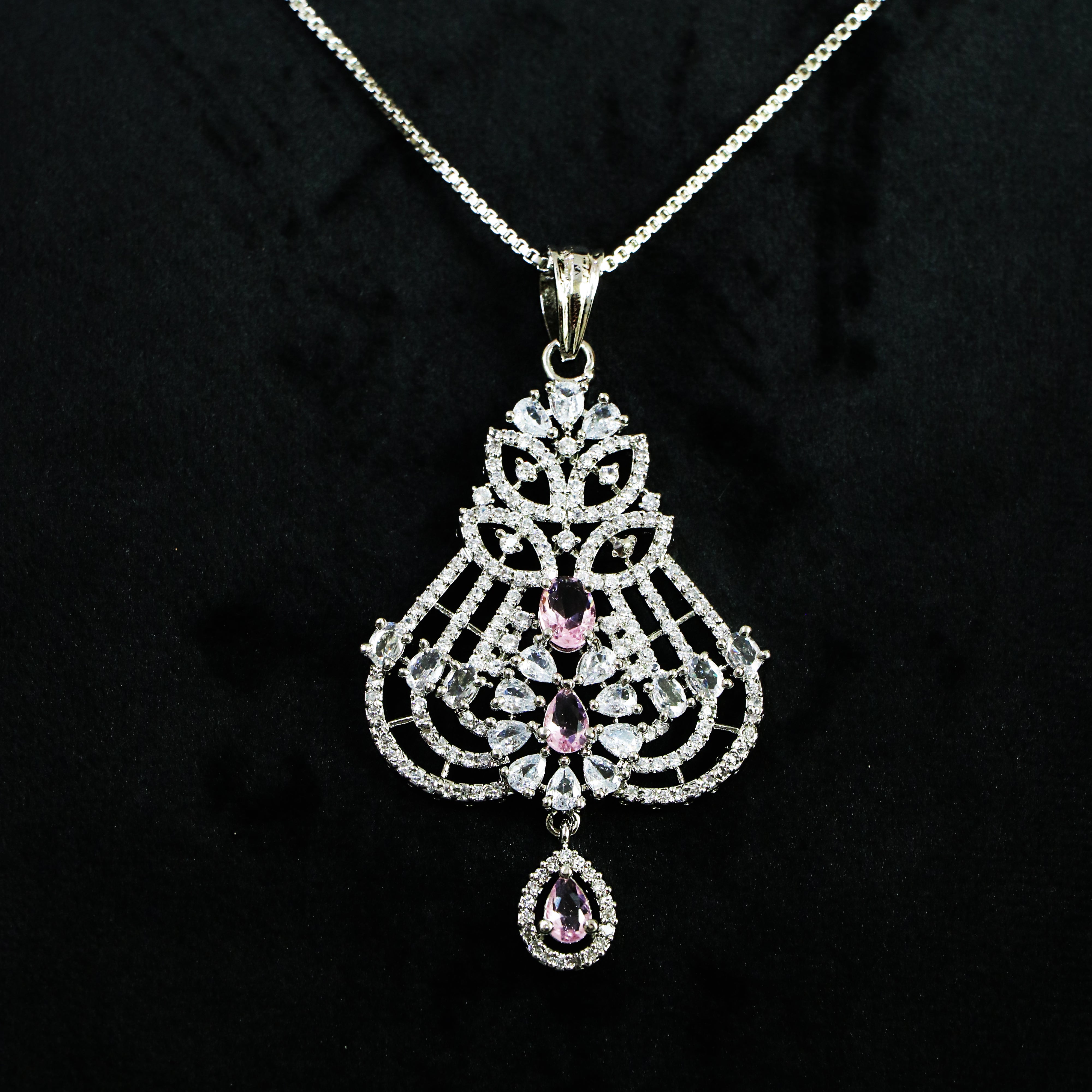 Filigree Floral Pendant Set with Pink Accents