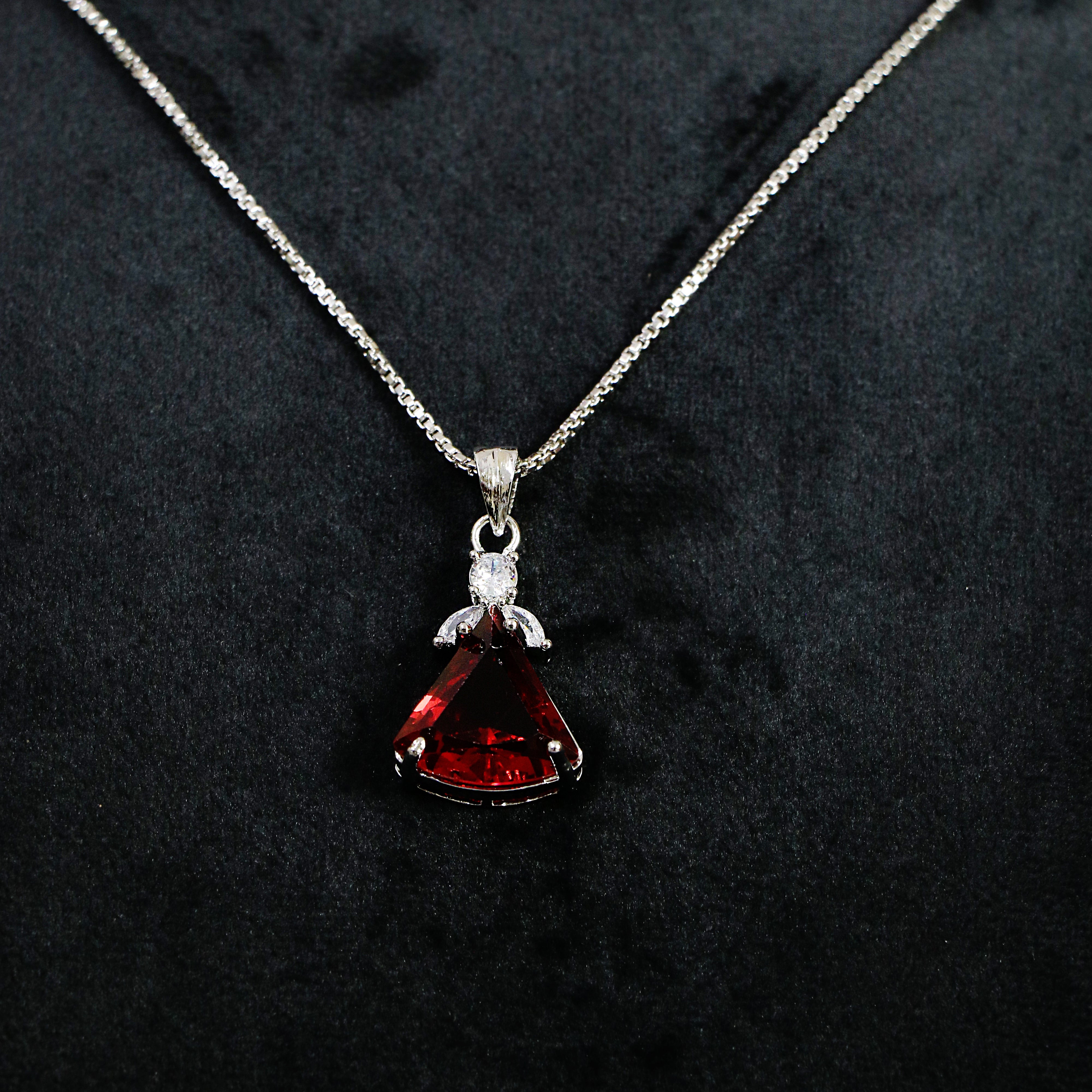 Radiant Garnet Trillion Pendant Set