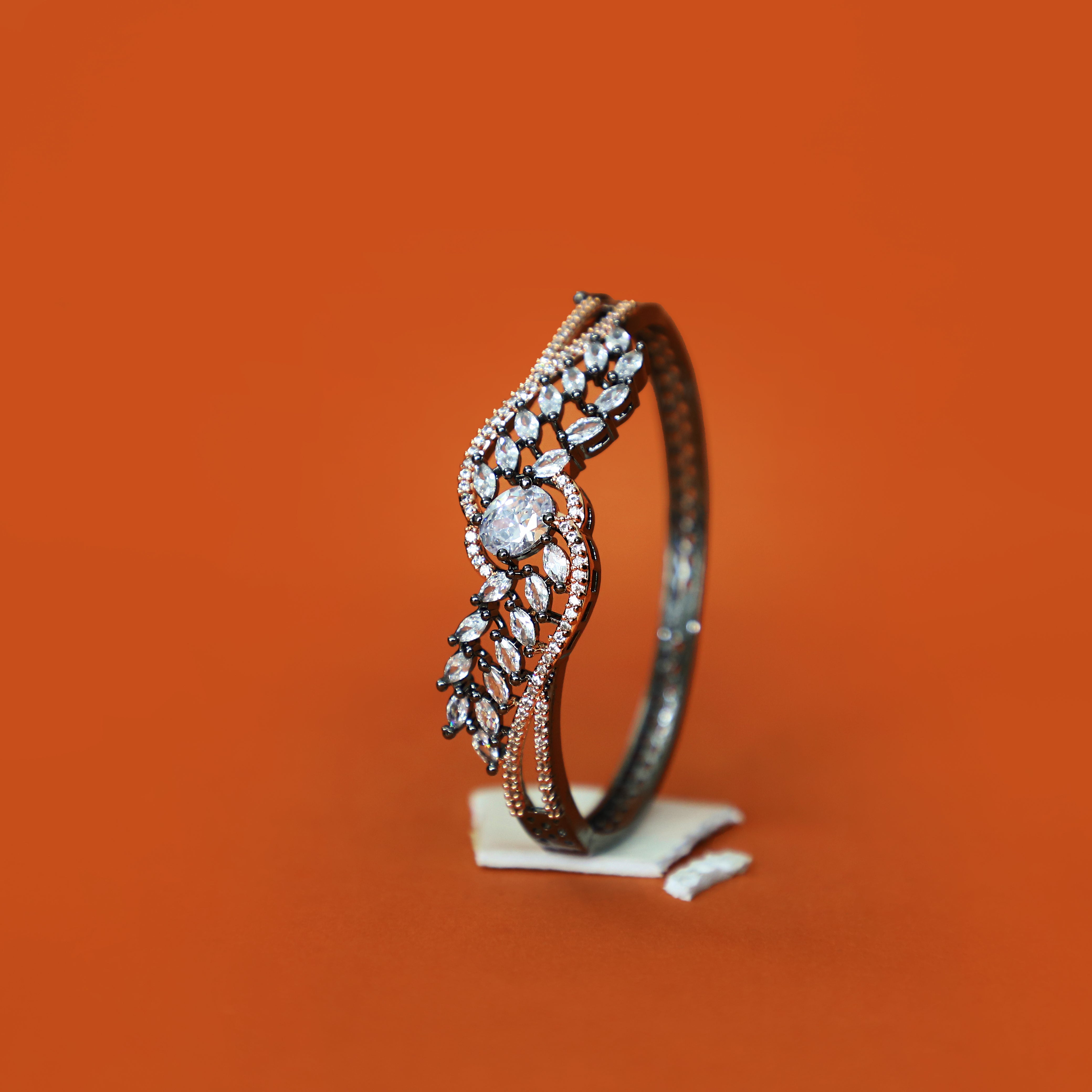 Whimsical Leaf Cuff Bracelet with Cubic Zirconia