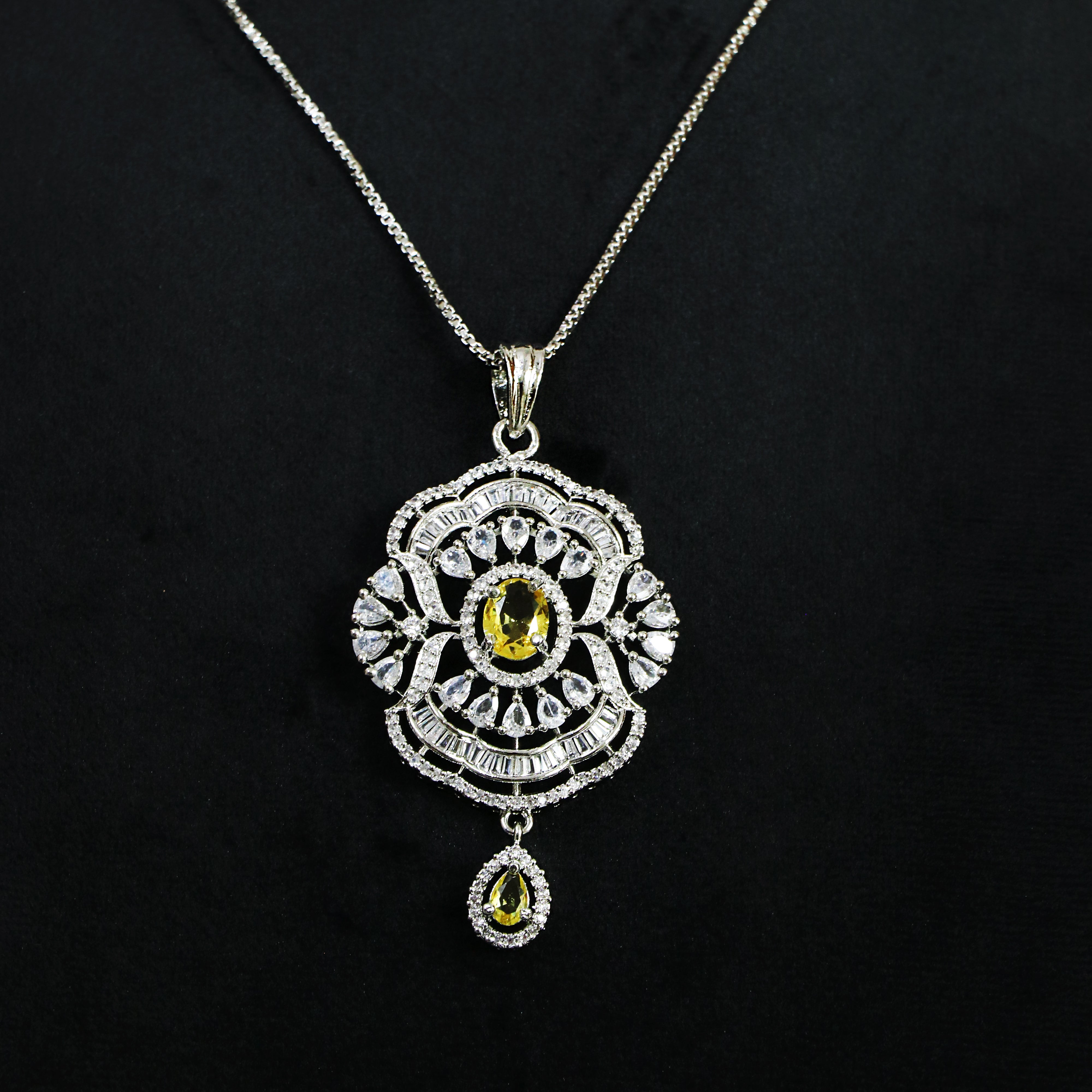 Floral Pendant Set with Yellow Accents