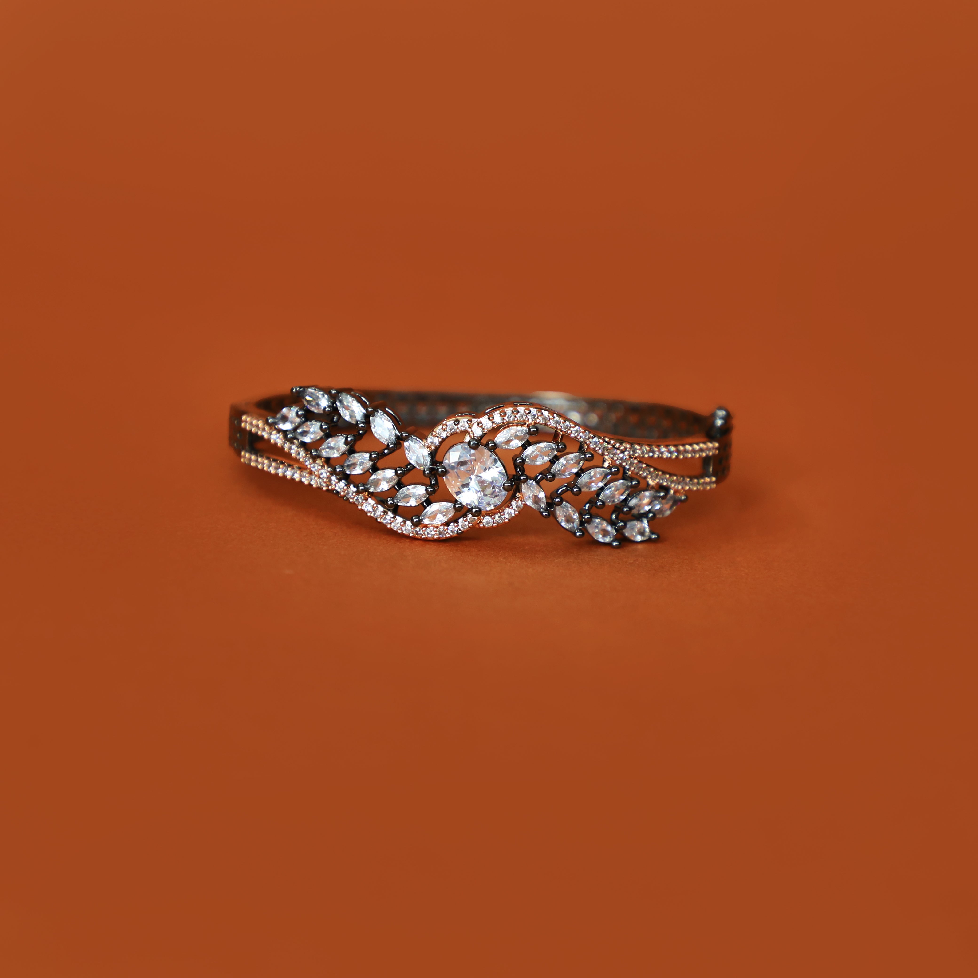 Whimsical Leaf Cuff Bracelet with Cubic Zirconia