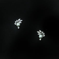 Delicate Pearl and American Diamond Leaf Studs