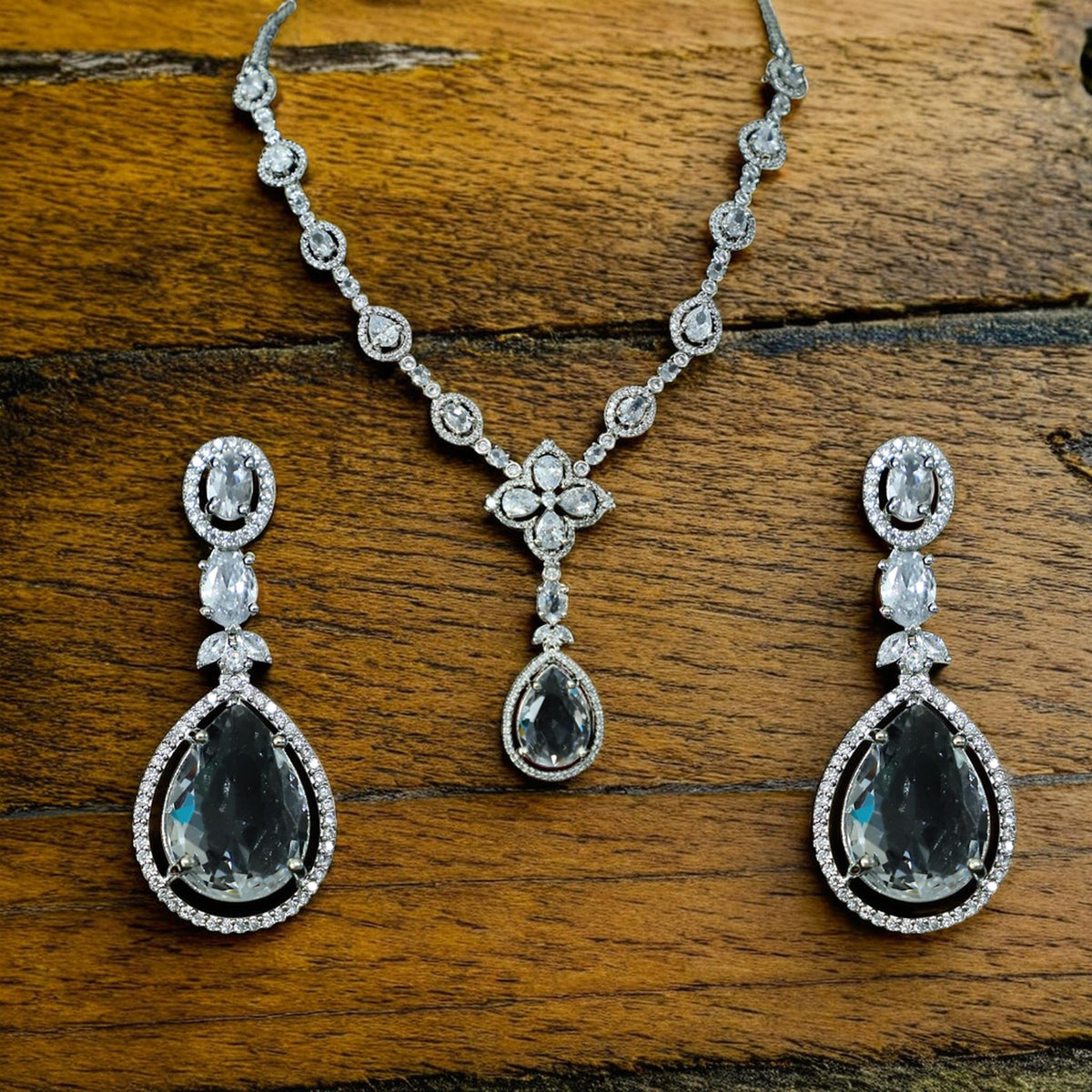 Teardrop Pendant Necklace and Earrings Set