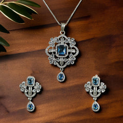 Blue Gemstone Floral Pendant Set