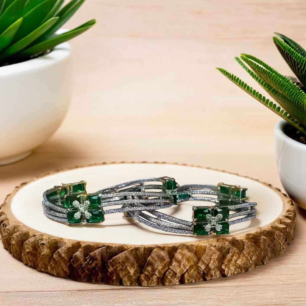 Enchanting Emerald Blossom Bangles