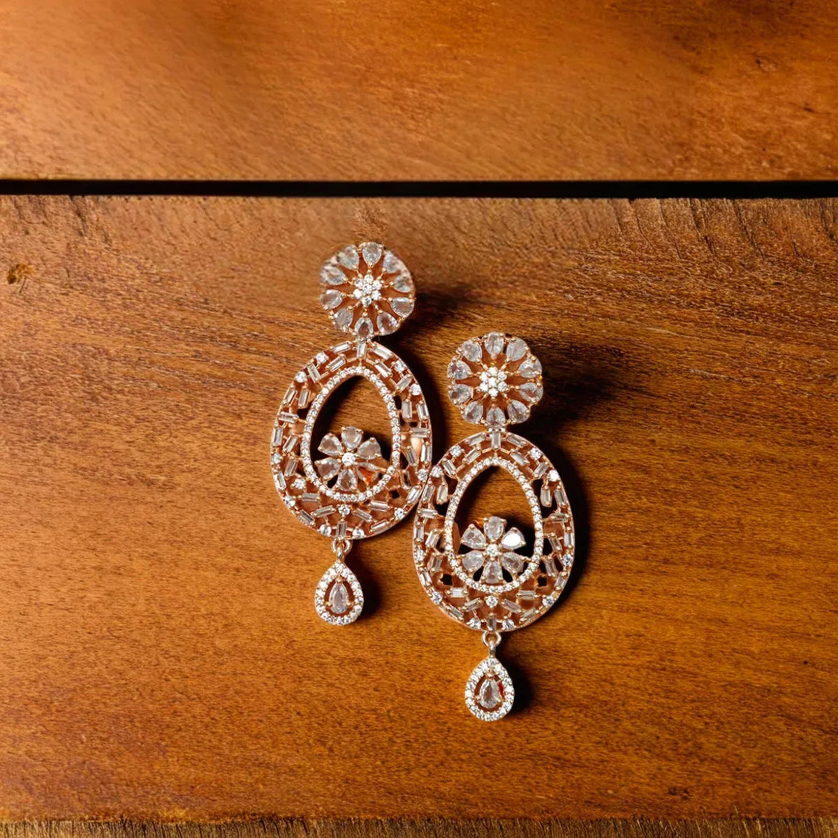 Floral Drop Earrings with Cubic Zirconia