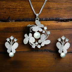 Whimsical Butterfly Pendant Set with Pearl Accent