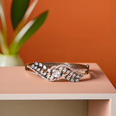 Whimsical Leaf Cuff Bracelet with Cubic Zirconia