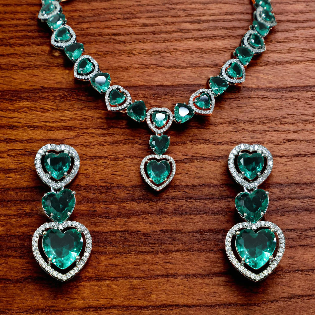 Emerald Heart Necklace and Earrings Set