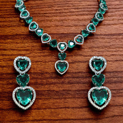 Emerald Heart Necklace and Earrings Set