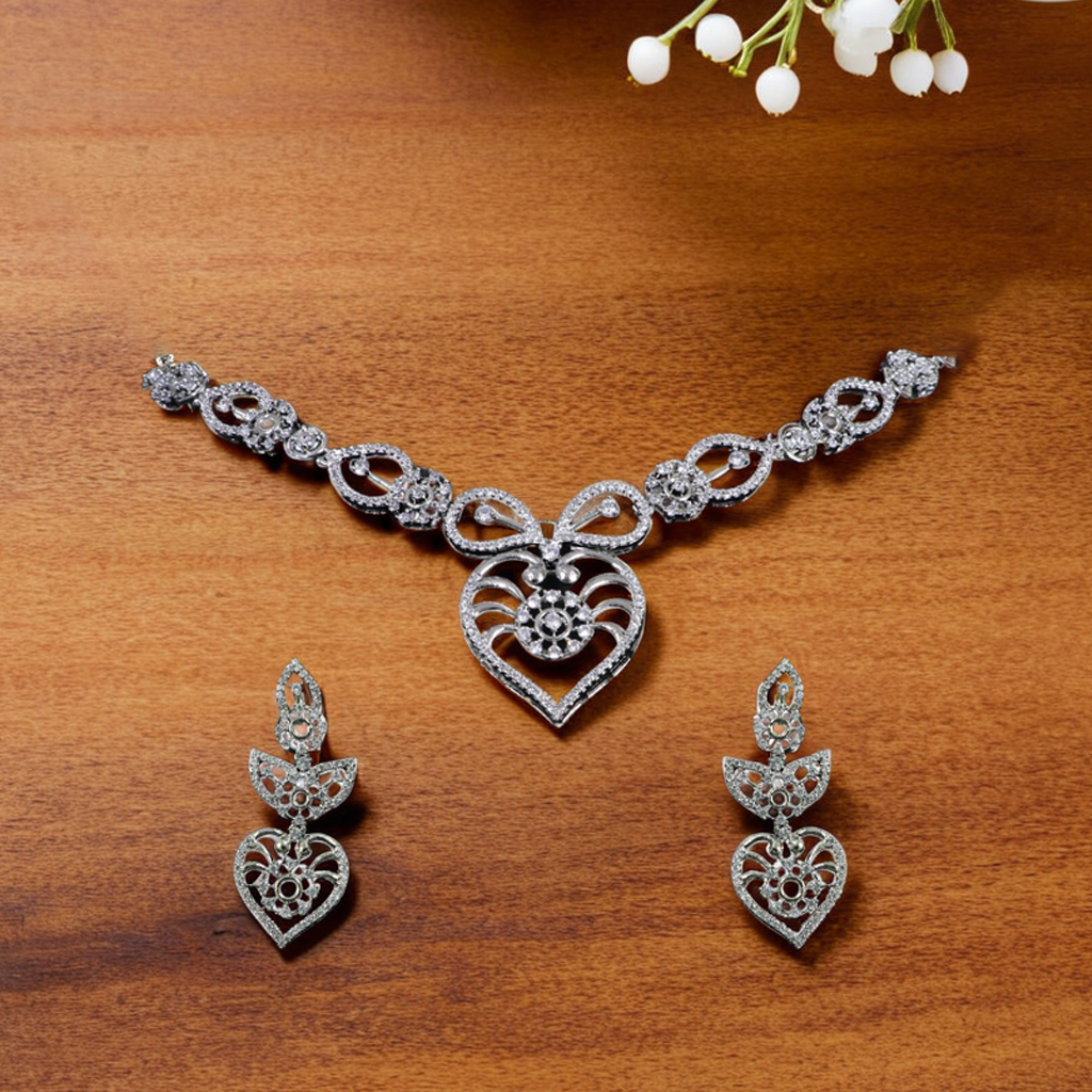 Filigree Heart Shaped Necklace and Earrings Set