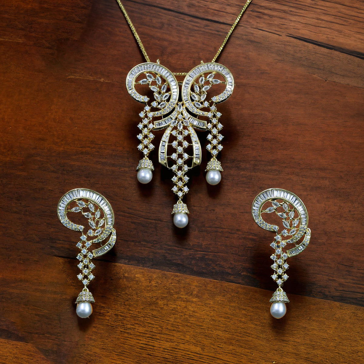 Whimsical Pearl and Crystal Pendant Set