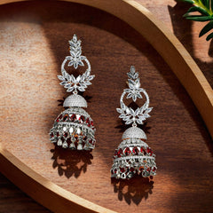 Ruby and White Jhumka Earrings