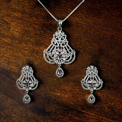 Filigree Floral Pendant Set with Pink Accents