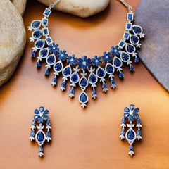 Sapphire Floral Necklace and Earrings Set